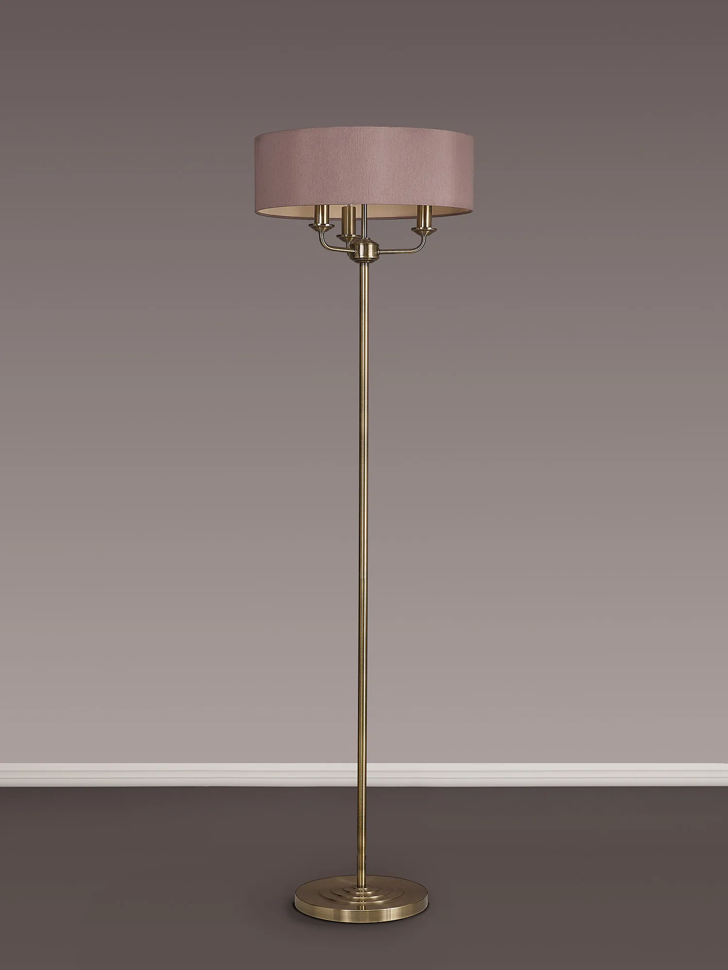 Banyan 45cm 3 Light Floor Lamp Antique Brass, Taupe DK0906  Deco Banyan AB TA